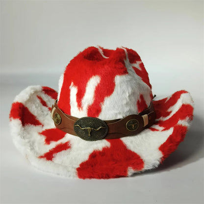 Faux Fur Cow Print Cowboy Bucket Hat