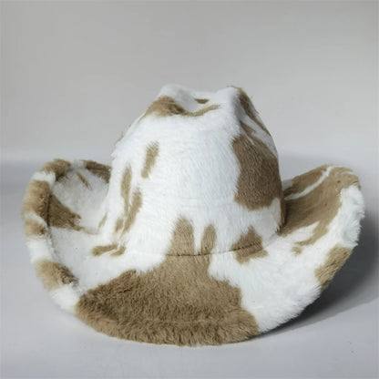 Faux Fur Cow Print Cowboy Bucket Hat