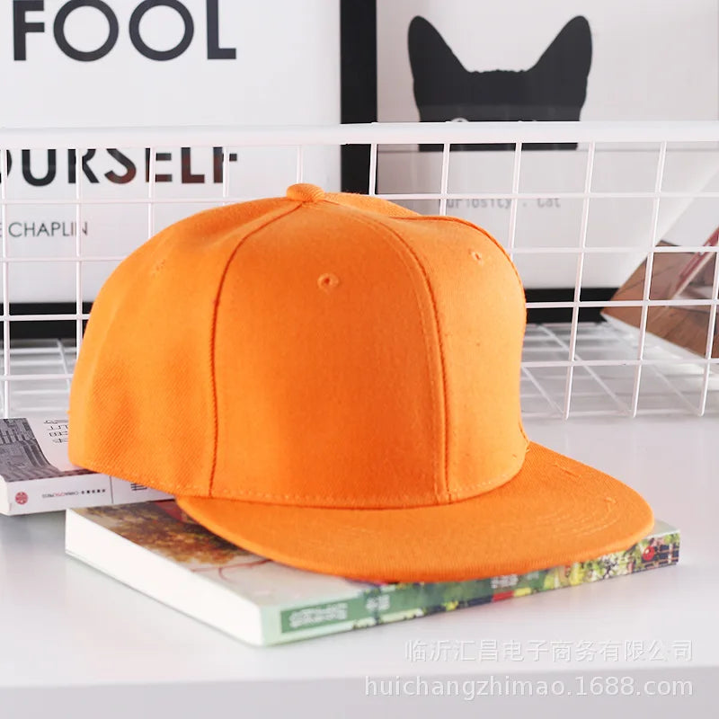Solid Flat Brim Plain Snapback Cap For Street Dance