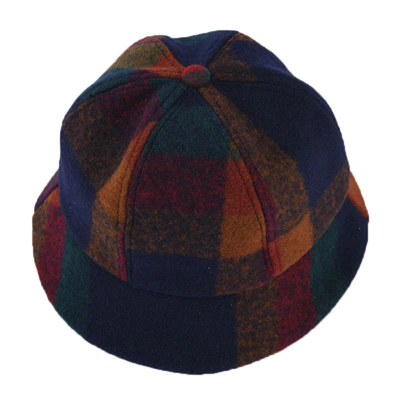 Vintage Plaid Short Brim Winter Bucket Hat