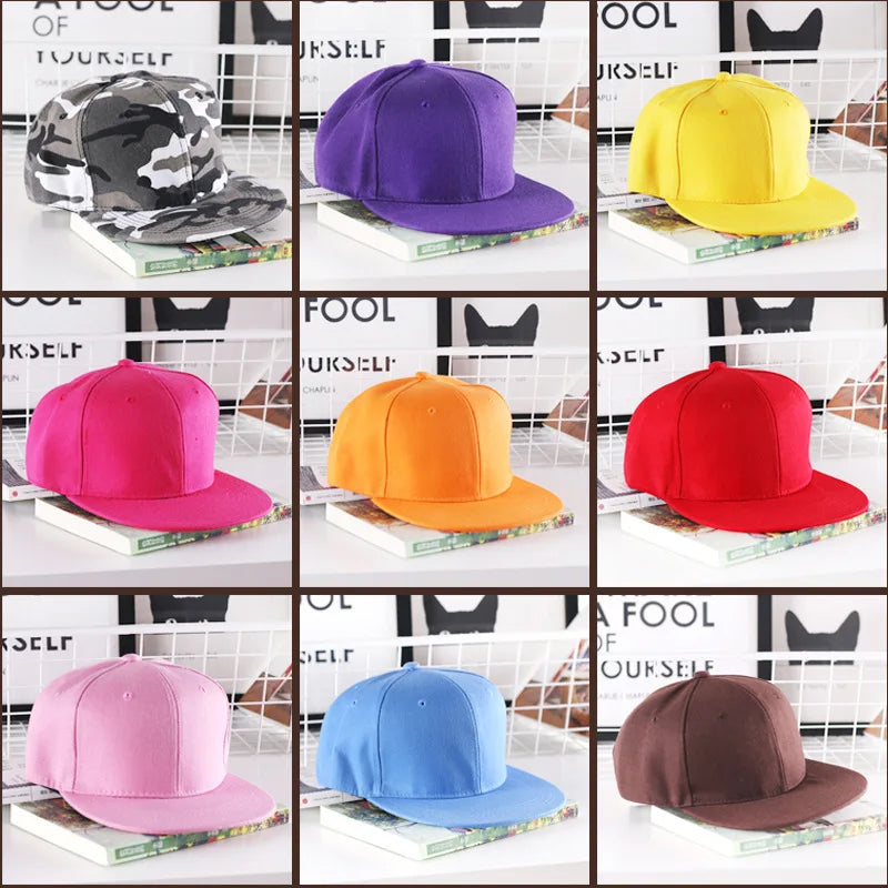 Solid Flat Brim Plain Snapback Cap For Street Dance