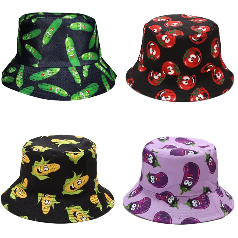 Vegetable Pattern Bucket Hat Unisex Fisherman Sun Cap