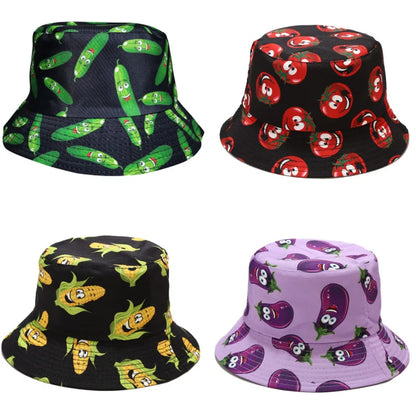 Vegetable Pattern Bucket Hat Unisex Fisherman Sun Cap