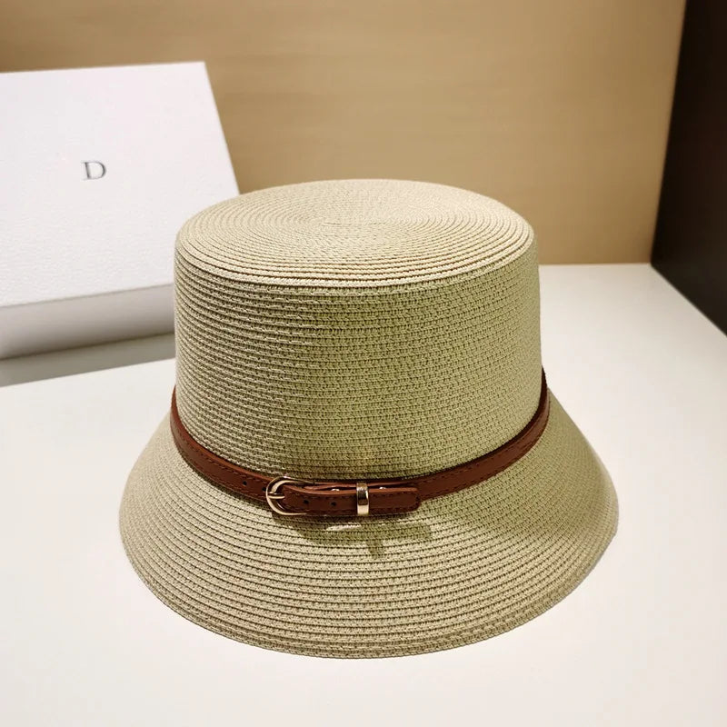 Women's Straw Belted Summer Bucket Hat