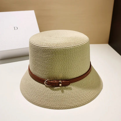 Women's Straw Belted Summer Bucket Hat