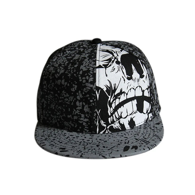 Skull Embroidered Flat Brim Baseball Cap