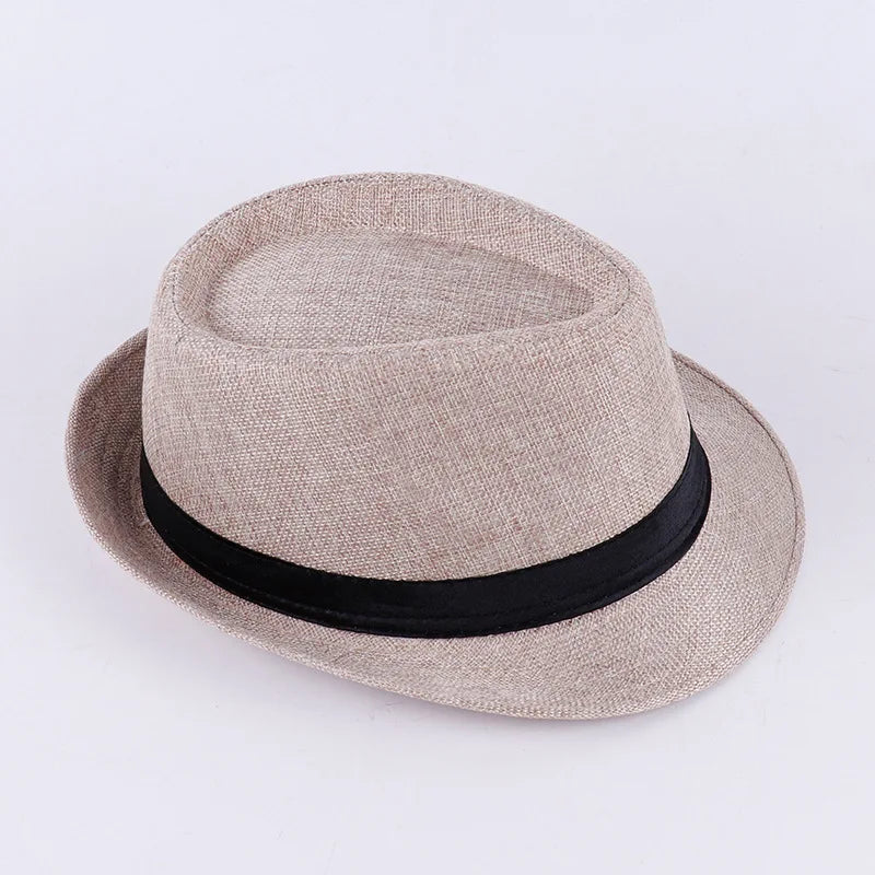 Men's Spring Summer Linen Jazz Fedora Classic Bowler Hat