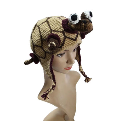 Knitted Tortoise Earmuff Braided Bucket Hat