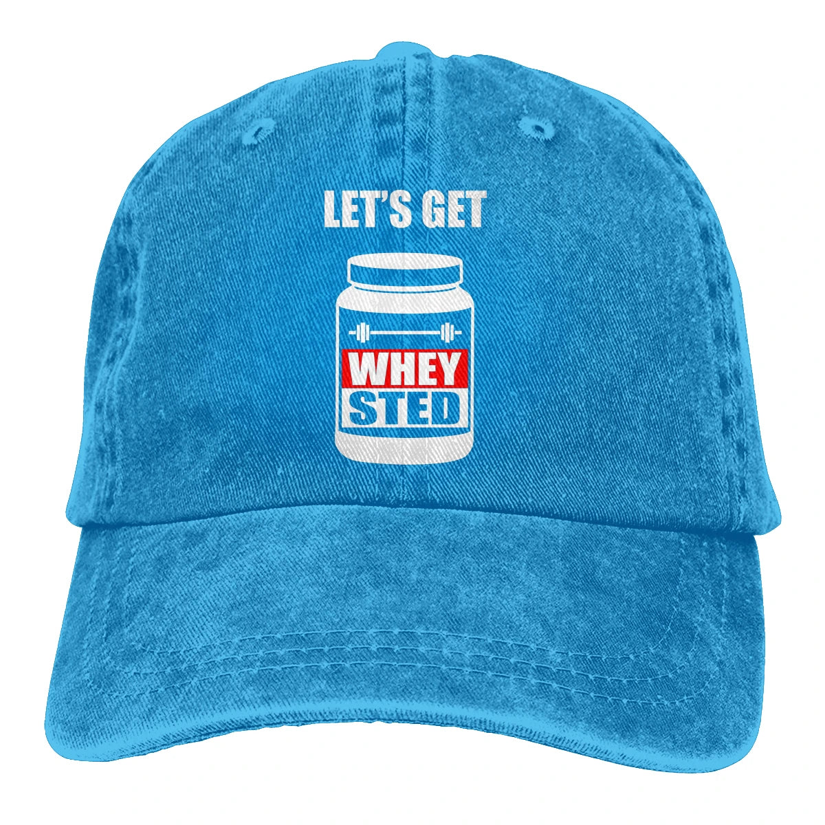 Lets Get Whey Sted Funny Gym Baseball Cap