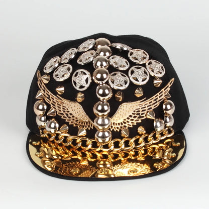 Punk Rivet Metal Brim Snapback Cap