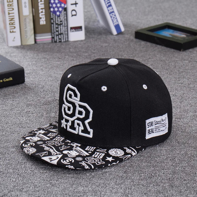 SR Letter Embroidery Flat Brim Hip Hop Cap
