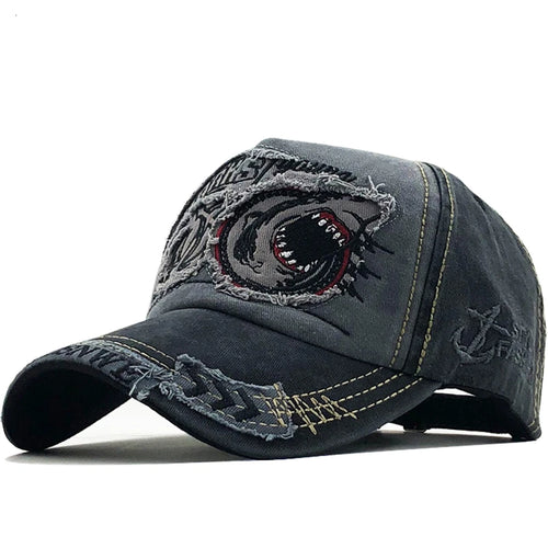 Shark Embroidered Cotton Snapback Baseball Cap