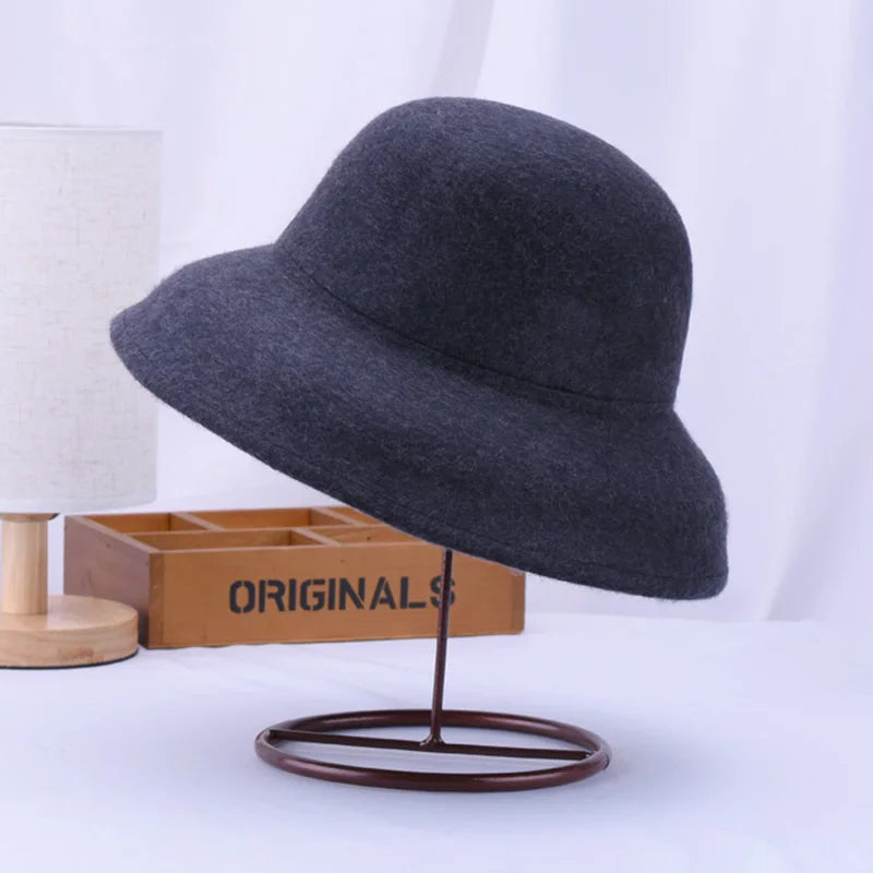 Wool Felt Wide Brim Women's Bucket Hat