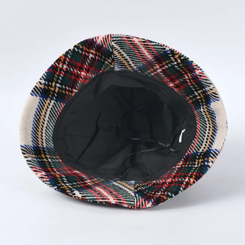 Vintage Plaid Short Brim Winter Bucket Hat