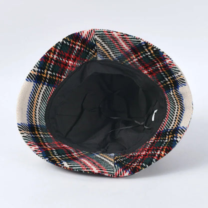 Vintage Plaid Short Brim Winter Bucket Hat