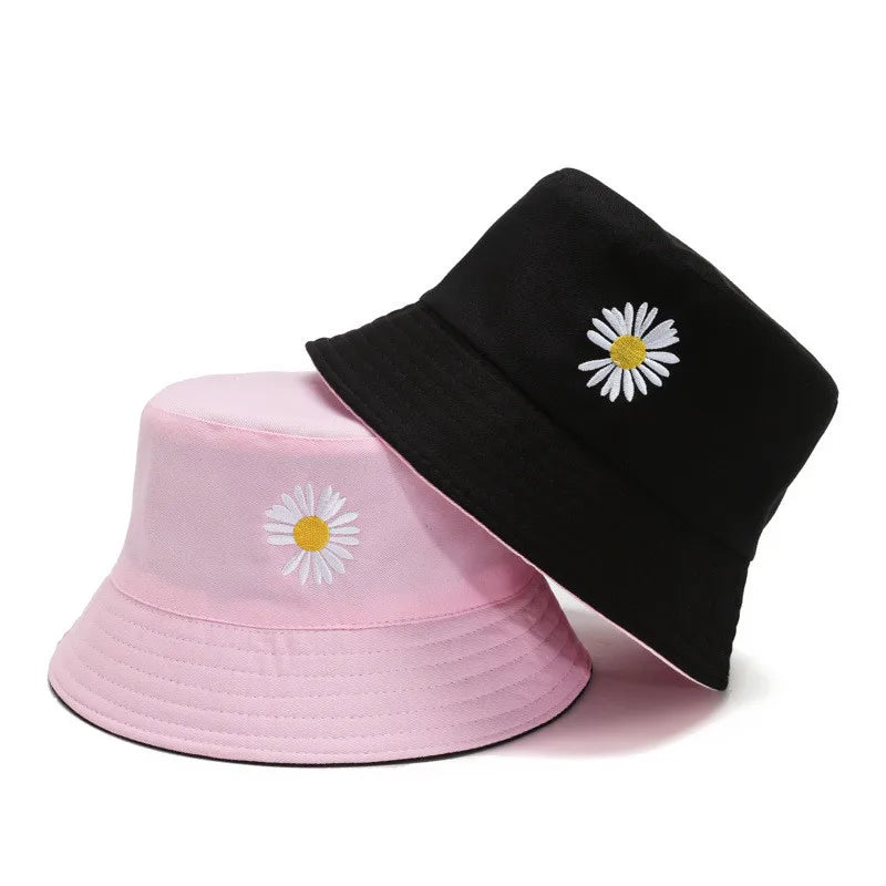 Double-Side Daisy Embroidery Bucket Hat Unisex
