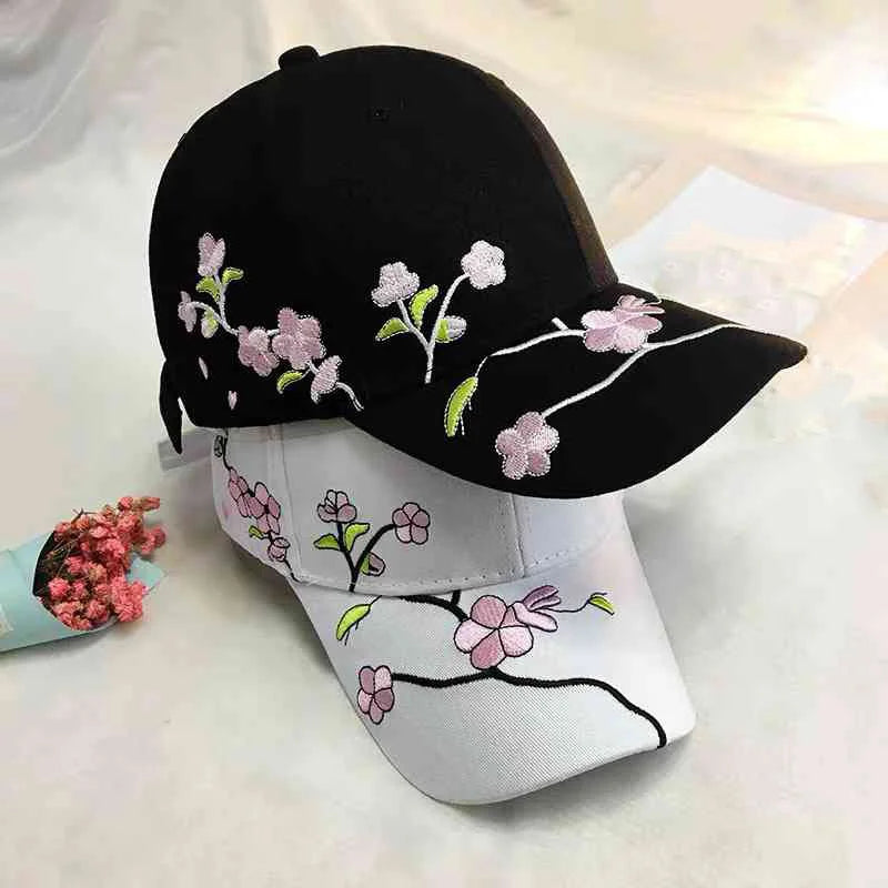 Plum Flower Embroidery Cotton Baseball Cap