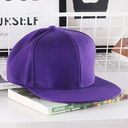 Solid Flat Brim Plain Snapback Cap For Street Dance