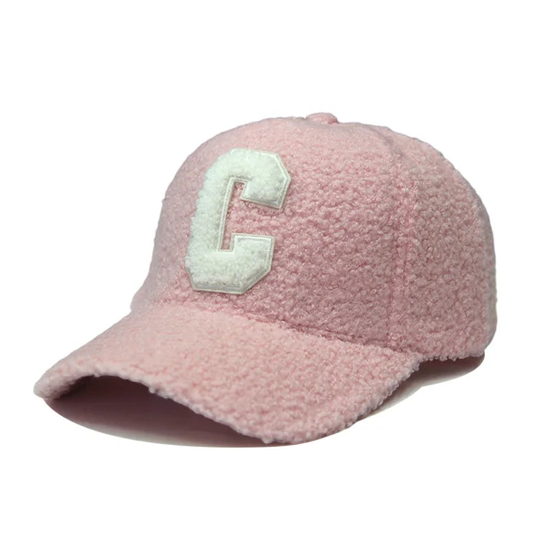 Lambswool Warm Autumn Winter Letter C Embroidery Baseball Cap