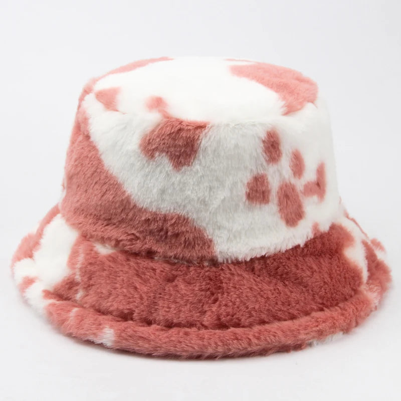Cow Print Plush Bucket Hat