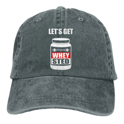 Lets Get Whey Sted Funny Gym Baseball Cap