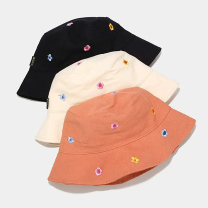Cotton Flower Embroidered Unisex Bucket Hat