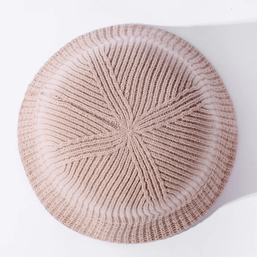 Korean Style Solid Color Knitted Bucket Hat for Women