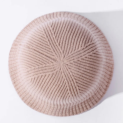 Korean Style Solid Color Knitted Bucket Hat for Women