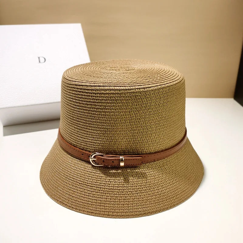 Women's Straw Belted Summer Bucket Hat