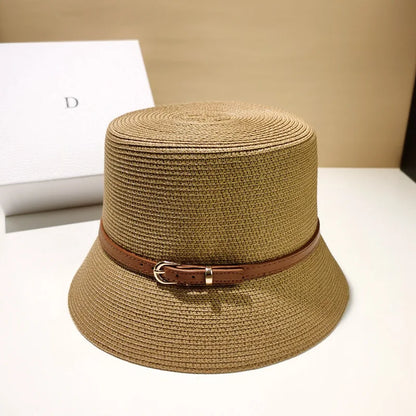 Women's Straw Belted Summer Bucket Hat