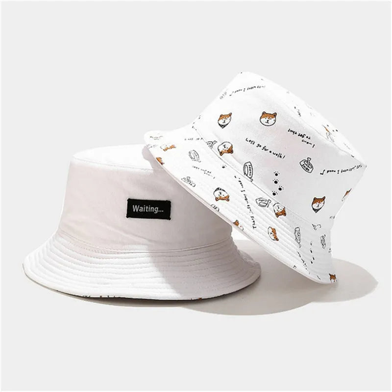 Unisex Cotton Double-Sided Dog Print Bucket Hat – Travel Sun Cap