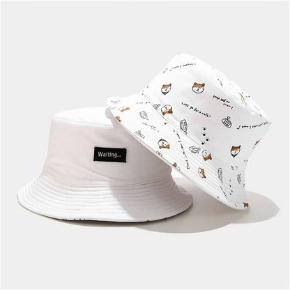 Unisex Cotton Double-Sided Dog Print Bucket Hat – Travel Sun Cap