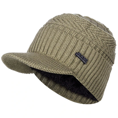 Fur-Lined Knitted Winter Beanie With Brim