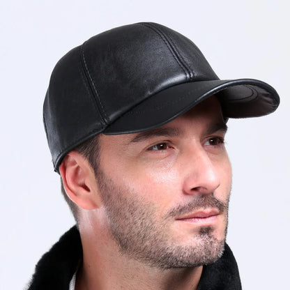Sheepskin Leather Winter Baseball Cap
