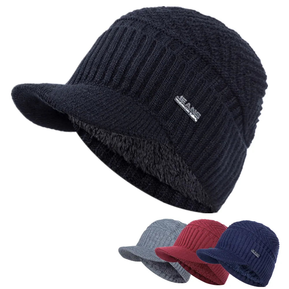 Fur-Lined Knitted Winter Beanie With Brim