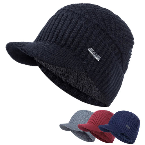 Fur-Lined Knitted Winter Beanie With Brim
