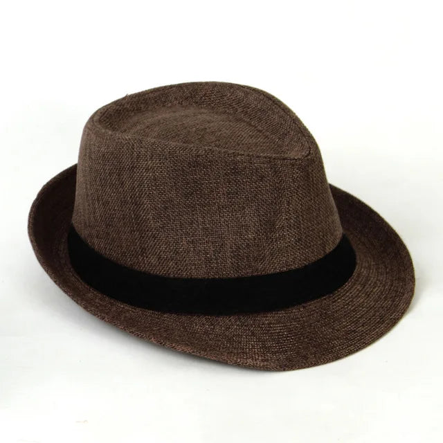 Men's Spring Summer Linen Jazz Fedora Classic Bowler Hat