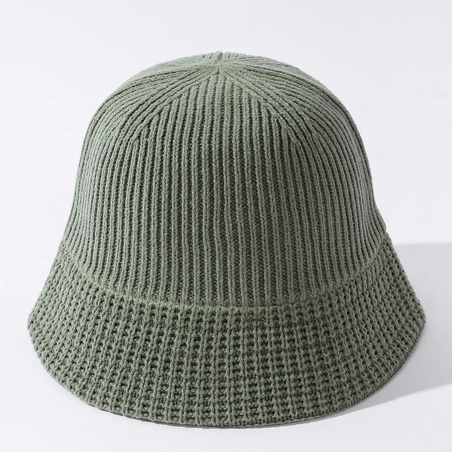 Korean Style Solid Color Knitted Bucket Hat for Women