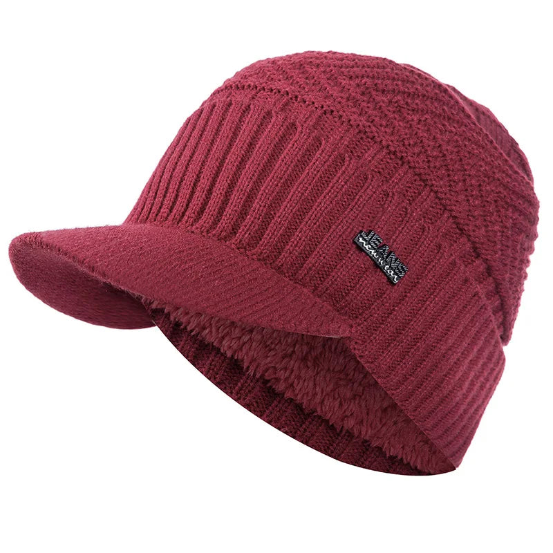 Fur-Lined Knitted Winter Beanie With Brim