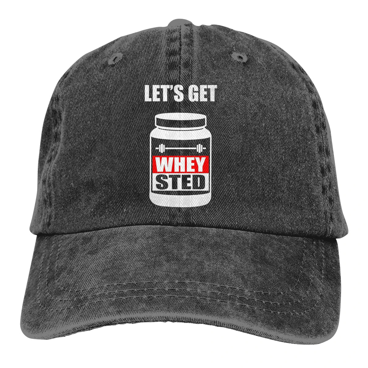 Lets Get Whey Sted Funny Gym Baseball Cap