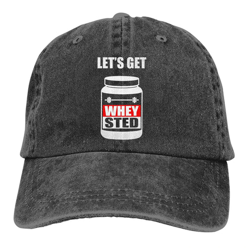 Lets Get Whey Sted Funny Gym Baseball Cap