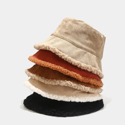 Reversible Corduroy Faux Fur Bucket Hat