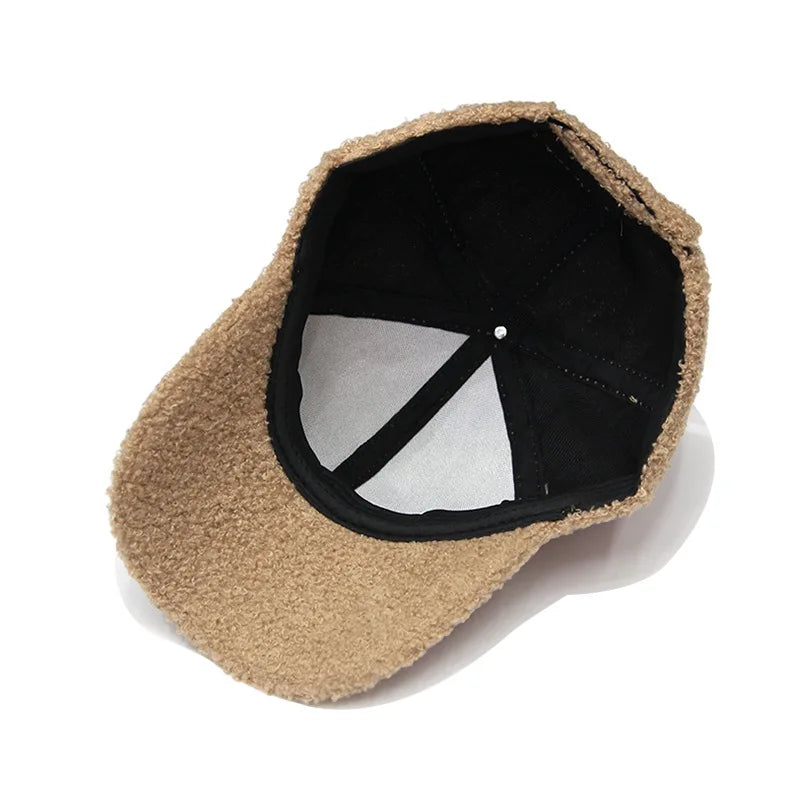 Lambswool Warm Autumn Winter Letter C Embroidery Baseball Cap