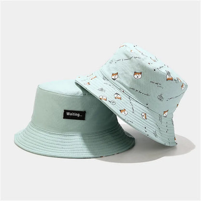 Unisex Cotton Double-Sided Dog Print Bucket Hat – Travel Sun Cap
