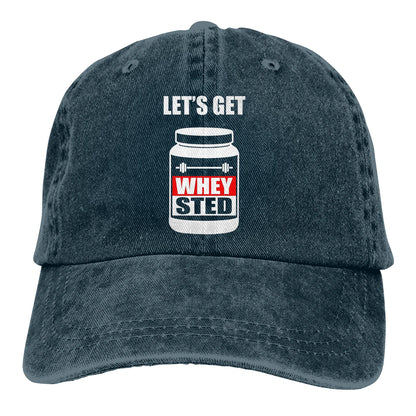 Lets Get Whey Sted Funny Gym Baseball Cap