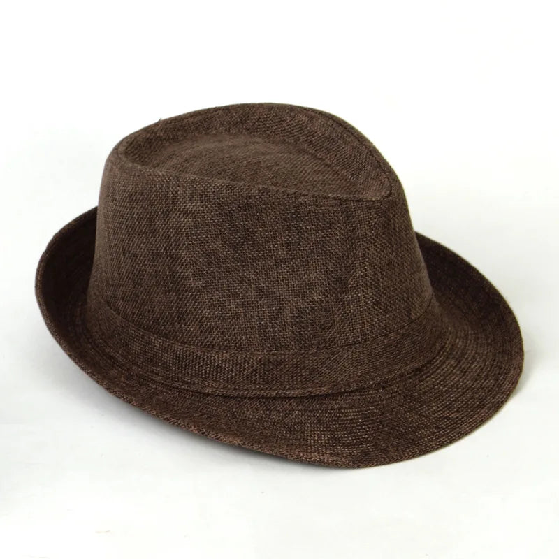 Men's Spring Summer Linen Jazz Fedora Classic Bowler Hat