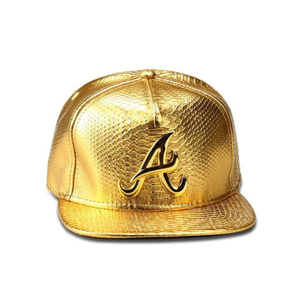 PU Crocodile Skin Letter Embroidered Flat Brim Baseball Hat