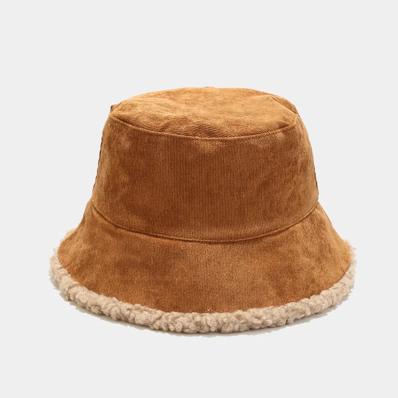 Reversible Corduroy Faux Fur Bucket Hat
