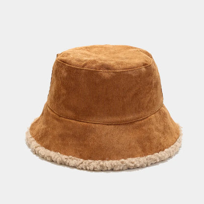 Reversible Corduroy Faux Fur Bucket Hat