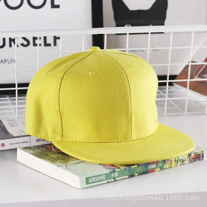 Solid Flat Brim Plain Snapback Cap For Street Dance